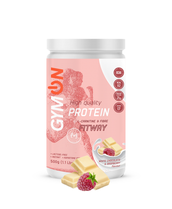 Raspberry and white chocolate flavoured protein shake FITWAY for women, lactose-free